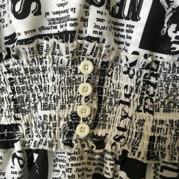 Womens Blouse Large Cute Stylish Black White Newsprint Sassy - Picture 4 of 4